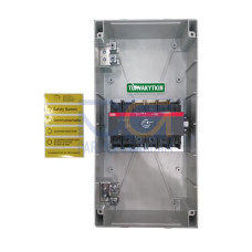 Safety switch, 6-p. 400V AC23 80A, 37kW. Plastic enclosure. IP65. Black Pistol handle. Interlocked cover. Defeatable interlocking.