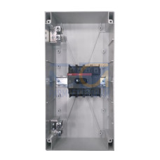 Enclosed Switch Disconnector, 4-p. 400V AC22 125A, Plastic enclosure, RedYellow Selector handle. Interlocked cover. Defeatable interlocking.