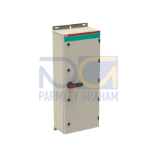 Enclosed Switch Disconnector, 4-p. 400V AC22 720A, Steel sheet enclosure, Black Pistol handle. Interlocked cover. Defeatable interlocking.