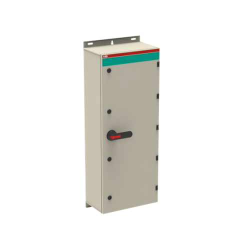 Enclosed Switch Disconnector, 4-p. 400V AC22 720A, Steel sheet enclosure, Black Pistol handle. Interlocked cover. Defeatable interlocking.