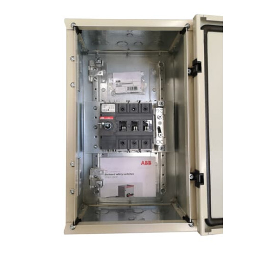 Enclosed Switch Disconnector, 3-p. 400V AC22 125A, Steel sheet enclosure, Black Pistol handle. Interlocked cover. Defeatable interlocking.