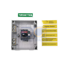 Safety switch, 3-p. 400V AC23 16A, 7.5kW. Plastic enclosure. IP65. Black Selector handle. Interlocked cover. Defeatable interlocking.