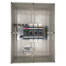 Safety switch, 3-p. 400V AC23 570A, 315kW. Plastic enclosure. IP65. Black Pistol handle. Interlocked cover. Defeatable interlocking.