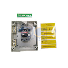 EMC safety switch, 3-p. 400V AC23 16A, 7.5kW. Plastic enclosure. IP65. Black Selector handle. Interlocked cover. Defeatable interlocking.