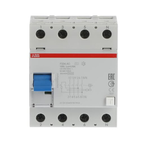 F204 AC-125/0.03 Residual Current Circuit Breaker 4P Type AC 30 mA