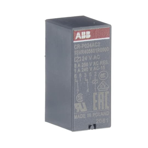 CR-P024AC2 Pluggable interface relay 2c/o, A1-A2=24VAC, 250V/8A