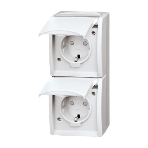 SCHUKO&reg; Double socket with labelling field Safety Shutter with Hinged Lid 16 A alpine white - ocean