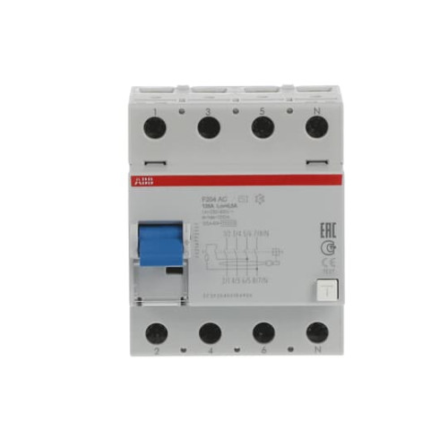 F204 AC-125/0.5 Residual Current Circuit Breaker 4P Type AC 500 mA