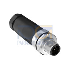 Field Wireable: M12, 8-pin Straight Male, 22 AWG 6-8 Cable Range, Screw Terminal, PA+GF Black Body, Aluminum Alloy Coupling Nut