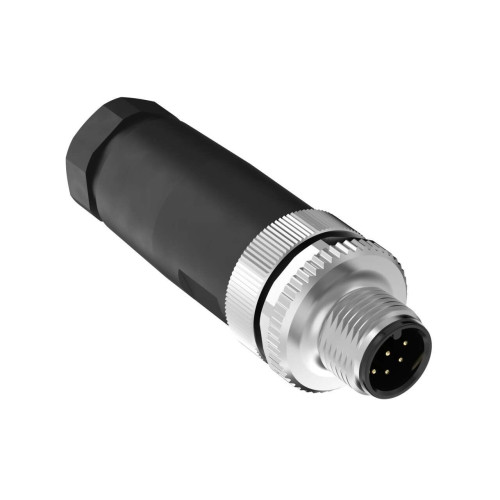 Field Wireable: M12, 8-pin Straight Male, 22 AWG 6-8 Cable Range, Screw Terminal, PA+GF Black Body, Aluminum Alloy Coupling Nut