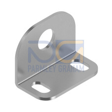 Bracket: Right-angle bracket for glass fiber optic with 5/16 in - 24 threaded tip, 18-ga. Stainless Steel, Used with Plastic fiber with M4 tip