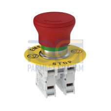 22 Metal E-Stop Button Kit, Kit Includes: 40 Actuator on Metal Shaft, Metal Mounting Adapter, 2 NC Contacts, E-Stop Legend