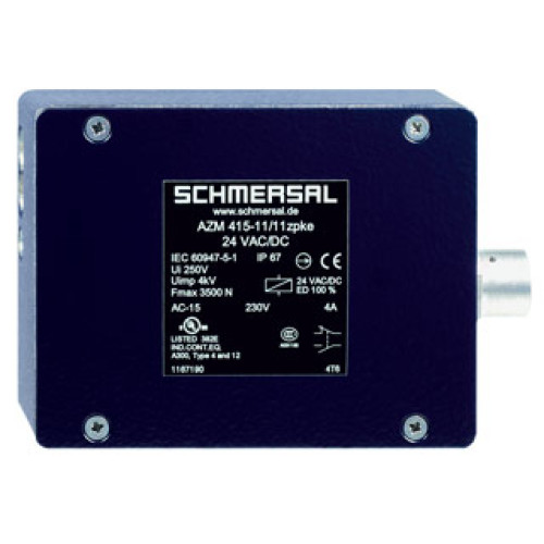 Safety Switch , Locking - Power To Unlock, 1 N/O 1N/C & 1 N/O 1 N/C, Manual Release Using Triangular Key, Cable Entry - M20 - AZM415-11/11ZPKE-24Vac/dc