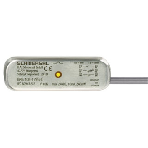Safety Sensor IP69K Rated Non Contact, Coded, 1 N/O 2N/C Contacts, Concealed Mounting Holes, Cable - BNS40S-12ZG-C
