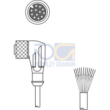 Connection cable Connection 1: Connector, M12, Angled, Female, A-coded, 12 -pin; Connection 2: Open end; Shielded: Yes; Cable length: 5,000 mm; Sheathing material: PUR
