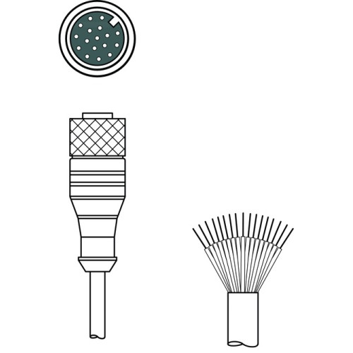 Connection 1: Connector, M12, Female, A-coded, 17 -pin; Connector, LED: No; Connection 2: Open end; Shielded: No; Cable length: 3.000 mm; Sheathing material: PUR