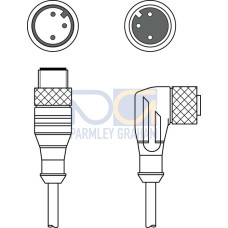 The Interconnection cable from . Connection 1: Connector, M12, Angled, Female, A-coded, 3 -pin; Connection 2: Connector, M12, Axial, Male, A-coded, 3 -pin; Shielded: No; Cable length: 3.000 mm; Shea