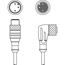 The Interconnection cable from . Connection 1: Connector, M12, Angled, Female, A-coded, 3 -pin; Connection 2: Connector, M12, Axial, Male, A-coded, 3 -pin; Shielded: No; Cable length: 600 mm; Sheath