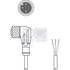 The Connection cable from . Connection 1: Connector, M12, Angled, Female, A-coded, 3 -pin; Connector, LED: Yes, 1 Piece(s); Connection 2: Open end; Shielded: No; Cable length: 3.000 mm; Sheathing ma