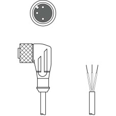 The Connection cable from . Connection 1: Connector, M12, Angled, Female, A-coded, 3 -pin; Connection 2: Open end; Shielded: No; Cable length: 2.000 mm; Sheathing material: PUR;
