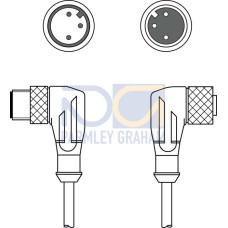 The Muting cable from . Connection 1: Connector, M12, Angled, Female, A-coded, 3 -pin; Connection 2: Connector, M12, Angled, Male, A-coded, 3 -pin; Shielded: No; Cable length: 1.500 mm; Sheathing ma