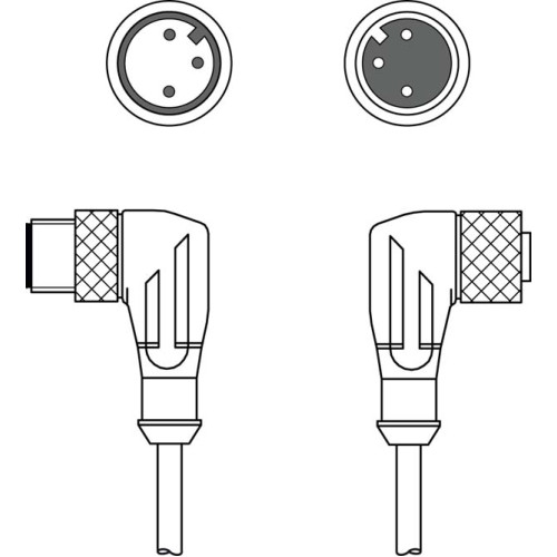 The Muting cable from . Connection 1: Connector, M12, Angled, Female, A-coded, 3 -pin; Connection 2: Connector, M12, Angled, Male, A-coded, 3 -pin; Shielded: No; Cable length: 1.500 mm; Sheathing ma