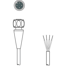 Connection 1: Connector, M12, Axial, Female, A-coded, 4 -pin; Connector, LED: No; Connection 2: Open end; Shielded: No; Cable length: 10.000 mm; Sheathing material: TPE