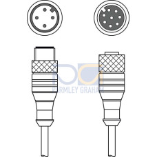 The Interconnection cable from . Connection 1: Connector, M12, Axial, Female, A-coded, 8 -pin; Connection 2: Connector, M12, Axial, Male, A-coded, 4 -pin; Shielded: Yes; Cable length: 5.000 mm; Shea