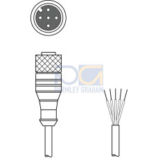 The Connection cable from .  Connection 1: Connector, M12, Axial, Female, A-coded, 5 -pin; Connection 2: Open end; Shielded: No; Cable length: 15,000 mm; Sheathing material: PUR