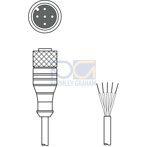 The Connection cable from . Connection 1: Connector, M12, Axial, Female, A-coded, 5 -pin; Connection 2: Open end; Shielded: No; Cable length: 50.000 mm; Sheathing material: PUR;