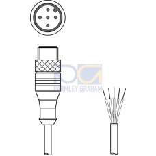 The Connection cable from . Connection 1: Connector, M12, Axial, Male, A-coded, 5 -pin; Connection 2: Open end; Shielded: Yes; Cable length: 10.000 mm; Sheathing material: PUR;
