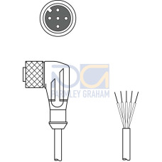 The Connection cable from . Connection 1: Connector, M12, Angled, Female, A-coded, 5 -pin; Connection 2: Open end; Shielded: No; Cable length: 5.000 mm; Sheathing material: PUR;