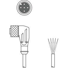 The Connection cable from . Connection 1: Connector, M12, Angled, Female, A-coded, 5 -pin; Connection 2: Open end; Shielded: No; Cable length: 2.000 mm; Sheathing material: FAB;