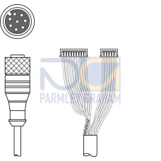 The Interconnection cable from . Connection 1: Connector, M12, Axial, Female, A-coded, 8 -pin; Connection 2: JST ZHR; Shielded: Yes; Cable length: 3.000 mm; Sheathing material: PUR;