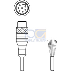The Connection cable from . Connection 1: Connector, M12, Axial, Male, A-coded, 8 -pin; Connection 2: Open end; Shielded: Yes; Cable length: 2,000 mm; Sheathing material: PUR