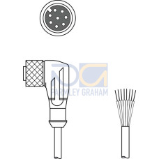 The Connection cable from . Connection 1: Connector, M12, Angled, Female, A-coded, 8 -pin; Connection 2: Open end; Shielded: Yes; Cable length: 50.000 mm; Sheathing material: PUR;