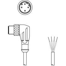 The Connection cable from .  Suitable for interface: Ethernet; Connection 1: Connector, M12, Angled, Male, D-coded, 4 -pin; Connection 2: Open end; Shielded: Yes; Cable length: 5,000 mm; Sheathing m