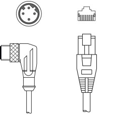 The Interconnection cable from .  Suitable for interface: Ethernet; Connection 1: Connector, M12, Axial, Male, D-coded, 4 -pin; Connection 2: RJ45; Shielded: Yes; Cable length: 30,000 mm; Sheathing