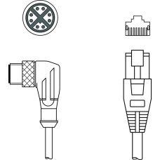 Suitable for interface: Ethernet; Connection 1: Connector, M12, Angled, Male, X-coded, 8 -pin; Connection 2: RJ45; Shielded: Yes; Cable length: 2,000 mm; Sheathing material: PUR
