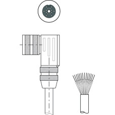 The Connection cable from . Connection 1: Connector, M16, Angled, Female, A-coded, 14 -pin; Connection 2: Open end; Shielded: Yes; Cable length: 5.000 mm; Sheathing material: PVC;