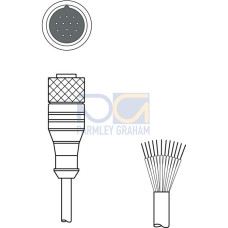 The Connection cable from . Connection 1: Connector, M23, Axial, Female, A-coded, 12 -pin; Connection 2: Open end; Shielded: No; Cable length: 5,000 mm; Sheathing material: PUR