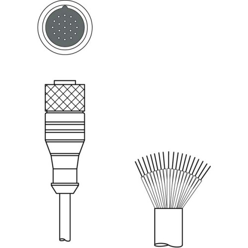 The Connection cable from . Connection 1: Connector, M23, Axial, Female, A-coded, 19 -pin; Connection 2: Open end; Shielded: No; Cable length: 10,000 mm; Sheathing material: PUR