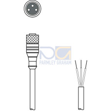 The Connection cable from . Connection 1: Connector, M8, Axial, Female, A-coded, 3 -pin; Connection 2: Open end; Shielded: No; Cable length: 20.000 mm; Sheathing material: PVC;