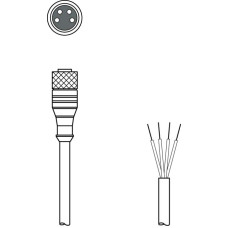The Connection cable from . Connection 1: Connector, M8, Axial, Female, A-coded, 4 -pin; Connection 2: Open end; Shielded: No; Cable length: 5.000 mm; Sheathing material: PVC;