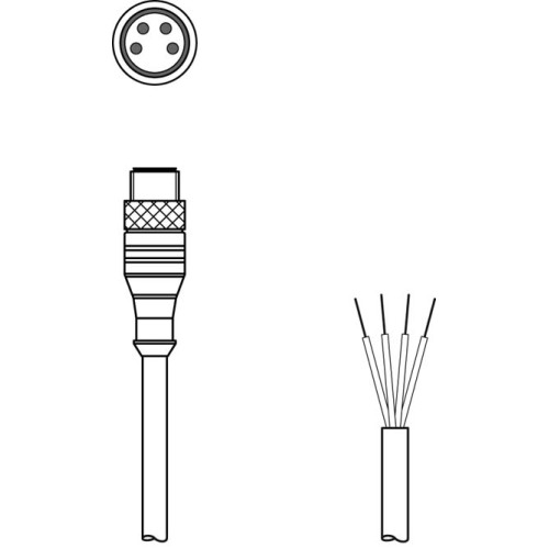 The Connection cable from . Connection 1: Connector, M8, Axial, Male, A-coded, 4 -pin; Connection 2: Open end; Shielded: No; Cable length: 2.000 mm; Sheathing material: PUR;