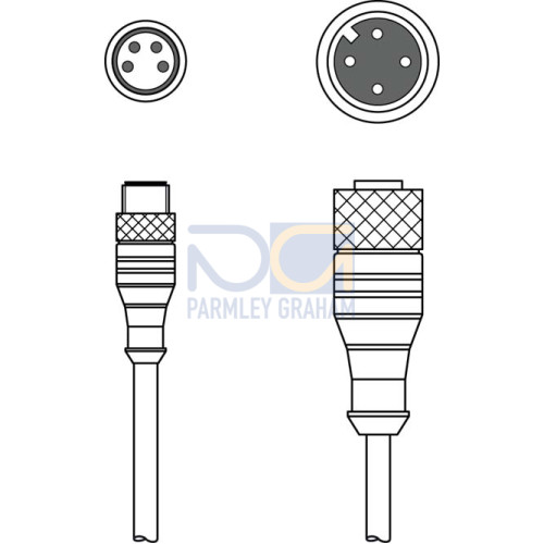 The Interconnection cable from . Connection 1: Connector, M12, Axial, Female, A-coded, 4 -pin; Connection 2: Connector, M8, Axial, Male, 4 -pin; Shielded: No; Cable length: 300 mm; Sheathing materia