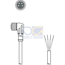 The Connection cable from . Connection 1: Connector, M8, Angled, Female, A-coded, 4 -pin; Connector, LED: Yes, 1 Piece(s); Connection 2: Open end; Shielded: No; Cable length: 2.000 mm; Sheathing mat
