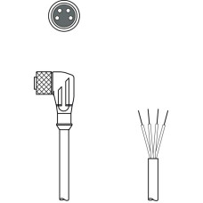 The Connection cable from . Connection 1: Connector, M8, Angled, Female, A-coded, 4 -pin; Connection 2: Open end; Shielded: No; Cable length: 2.000 mm; Sheathing material: PVC;