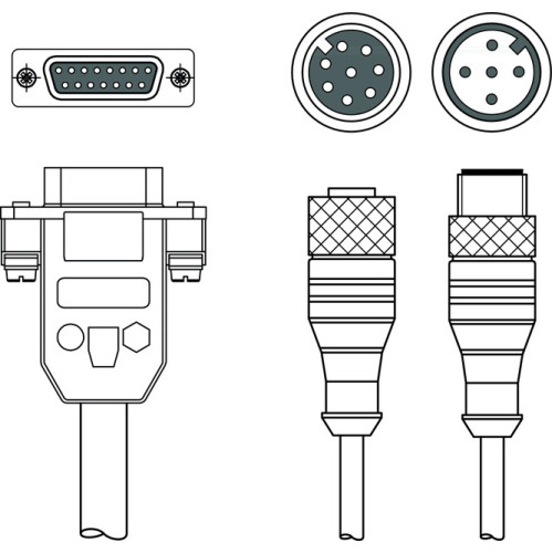 Connection cable Suitable for interface: RS 232; Connection 1: Sub-D, Axial, Female, 9 -pin; Connection 2: Connector, M12, Axial, Female, A-coded, 8 -pin; Connection 3: Connector, M12, Axial, Male, A