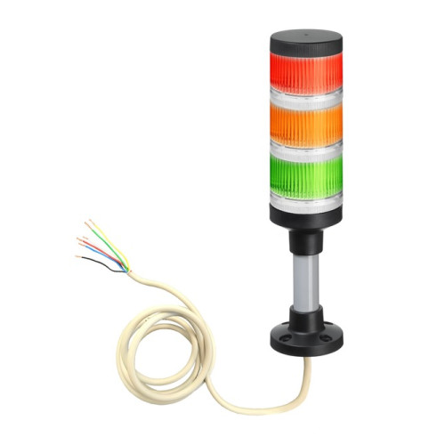 The Signaling column from . Signaling: Optical; Connection: Terminal, 6 -wire, 1,500 mm, Tension spring technology; Design: Cylindrical; Diameter: 70 mm; Illuminant: LED/24V; Lens modules: 3 pieces